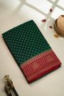 Banarasi Kaddi Georgette Bottle Green Saree With Floral Buttis Body