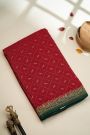 Banarasi Kaddi Georgette Red Saree With Birds In Cross Checks Body