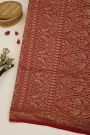 Banarasi Kaddi Georgette Off White Saree With Peacocks In Cross Checks Body