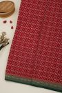 Banarasi Kaddi Georgette Red Saree With Florals And Pichwai Cows In Cross Checks Body