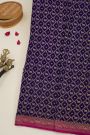 Banarasi Kaddi Georgette Navy Blue Saree With Florals And Pichwai Cows In Cross Checks Body