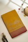Banarasi Kaddi Georgette Mustard Saree With Florals And Peacocks Body