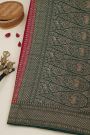 Banarasi Kaddi Georgette Red Saree With Florals And Peacocks Body