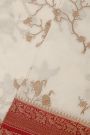 Banarasi Kaddi Georgette Off White Saree With Florals And Cranes Body