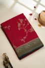 Banarasi Kaddi Georgette Magenta Saree With Florals And Cranes Body