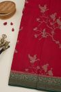 Banarasi Kaddi Georgette Magenta Saree With Florals And Cranes Body