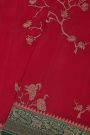 Banarasi Kaddi Georgette Magenta Saree With Florals And Cranes Body