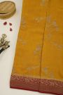 Banarasi Kaddi Georgette Mustard Saree With Florals And Cranes Body