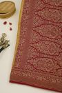 Banarasi Kaddi Georgette Mustard Saree With Florals And Cranes Body
