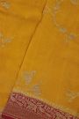 Banarasi Kaddi Georgette Mustard Saree With Florals And Cranes Body