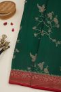 Banarasi Kaddi Georgette Bottle Green Saree With Florals And Cranes Body