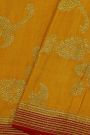 Fancy Georgette Yellow Saree With Florals And Leaves With Birds Body And Contrast Kaddi Border