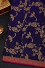 Fancy Georgette Navy Blue Saree With Florals And Leaves With Birds Body And Contrast Kaddi Border