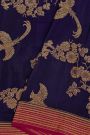 Fancy Georgette Navy Blue Saree With Florals And Leaves With Birds Body And Contrast Kaddi Border