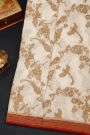 Fancy Georgette Off White Saree With Florals And Leaves With Birds Body And Contrast Kaddi Border
