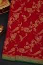 Fancy Georgette Red Saree With Florals And Leaves With Birds Body And Contrast Kaddi Border