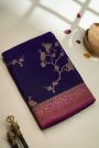 Banarasi Georgette Navy Blue Saree With Florals And Cranes Body
