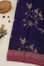 Banarasi Georgette Navy Blue Saree With Florals And Cranes Body