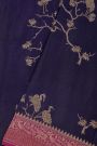 Banarasi Georgette Navy Blue Saree With Florals And Cranes Body