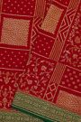 Fancy Georgette Red Saree With Florals And Leaves With Birds Body And Contrast Kaddi Border