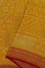 Fancy Georgette Yellow Saree With Florals And Leaves Body And Contrast Florals And Leaves Border