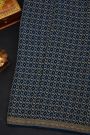 Fancy Georgette Indigo Saree With Diamond Grid Zari Jaal With Elephant Buttis Body And Contrast Florals And Leaves With Animals Border