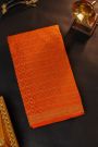 Fancy Georgette Orange Saree With Diamond Grid Zari Jaal And Elephant Buttis Body And Self Florals And Animals Border