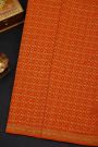 Fancy Georgette Orange Saree With Diamond Grid Zari Jaal And Elephant Buttis Body And Self Florals And Animals Border