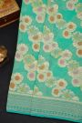 Fancy Georgette Sea Green Saree With Diamond Grid Zari Jaal, Elephant Buttis, Florals And Leaves Body And Self Florals And Animals Border