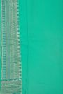 Fancy Georgette Sea Green Saree With Diamond Grid Zari Jaal, Elephant Buttis, Florals And Leaves Body And Self Florals And Animals Border