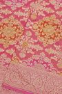 Fancy Georgette Peach Saree With Florals And Leaves Body And Self Florals And Leaves Border