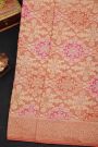Fancy Georgette Peach Saree With Florals And Leaves Body And Self Florals And Leaves Border