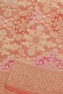 Fancy Georgette Peach Saree With Florals And Leaves Body And Self Florals And Leaves Border