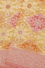 Fancy Georgette Mustard Saree With Florals And Leaves Body And Contrast Florals And Leaves Jaal Border