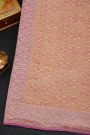 Fancy Georgette Peach Saree With Florals And Leaves Body And Self Florals And Leaves Jaal Border