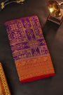 Fancy Georgette Purple Saree With Florals And Leaves Body And Contrast Florals And Leaves Border