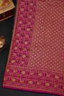 Fancy Georgette Violet Saree With Florals And Leaves Jaal, Florals And Buttis Body And Contrast Florals And Leaves Jaal With Animals Border