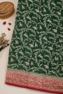 Banarasi Kaddi Georgette Bottle Green Saree With Florals And Animals Body
