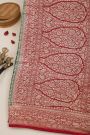 Banarasi Kaddi Georgette Bottle Green Saree With Florals And Animals Body