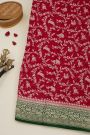 Banarasi Kaddi Georgette Red Saree With Florals And Animals Body