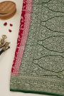 Banarasi Kaddi Georgette Red Saree With Florals And Animals Body