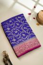Banarasi Kaddi Georgette Royal Blue Saree With Florals And Animals Body