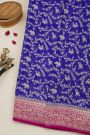 Banarasi Kaddi Georgette Royal Blue Saree With Florals And Animals Body