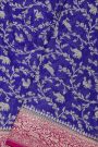 Banarasi Kaddi Georgette Royal Blue Saree With Florals And Animals Body