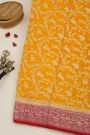 Banarasi Kaddi Georgette Yellow Saree With Florals And Animals Body