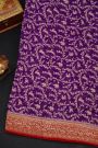 Banarasi Silk Purple Saree With Florals And Leaves Jaal With Animals Body And Contrast Florals And Leaves Jaal Border