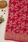 Banarasi Kaddi Georgette Red Saree With Florals And Animals Body