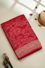 Banarasi Kaddi Georgette Red Saree With Geometric Shapes Body