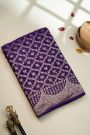 Banarasi Kaddi Georgette Navy Blue Saree With Birds And Florals In Cross Checks Body