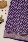 Banarasi Kaddi Georgette Navy Blue Saree With Birds And Florals In Cross Checks Body